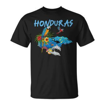 Honduras Map Nature Parrot Scuba Diving Souvenir Pride T-Shirt - Seseable