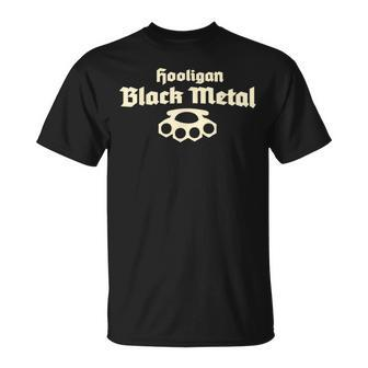 Hooligan Black Metal T-Shirt, Schwarzes mit Messingknöcheln Motiv - Seseable