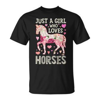 Horse Just A Girl Who Loves Horseback Riding Farm Flower T-Shirt | Mazezy