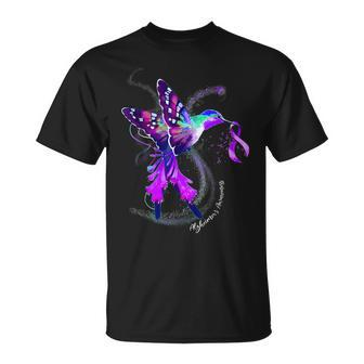Hummingbird Holding Purple Ribbon Alzheimer's Awareness T-Shirt | Mazezy UK