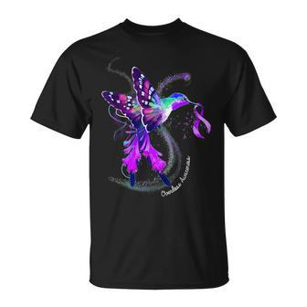 Hummingbird Holding Purple Ribbon Overdose Awareness T-Shirt - Monsterry AU