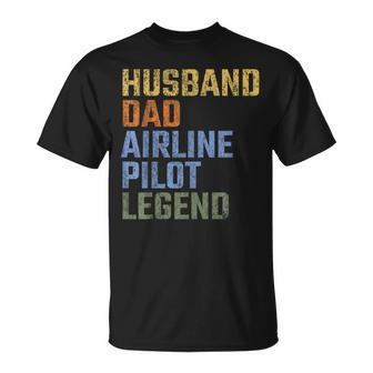 Husband Dad Airline Pilot Legend Fathers Day Vintage Retro T-Shirt - Thegiftio UK