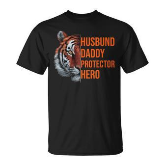 Husband Daddy Protector Hero Father's Day Papa Tiger Dad T-Shirt - Thegiftio UK