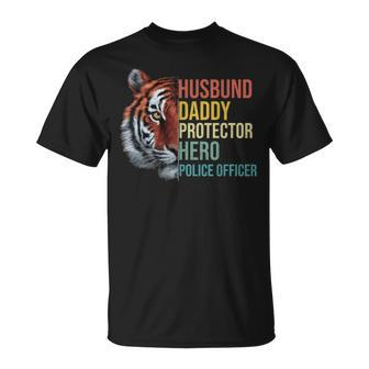 Husband Daddy Protector Hero Police Officer Dad Father's Day T-Shirt - Thegiftio UK