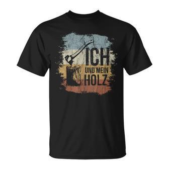 Ich Und Mein Holz Axt & Hackklotz Retro Firewood T-Shirt - Geschenkecke