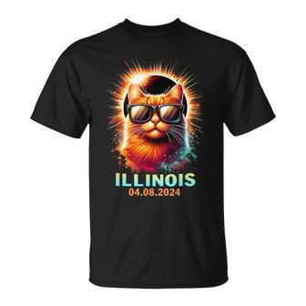 Illinois Total Solar Eclipse 2024 Cat Wearing Glasses T-Shirt - Monsterry AU