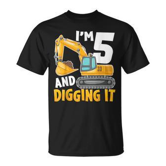 I'm Five 5 Year Old 5Th Birthday Boy Excavator Construction T-Shirt | Mazezy