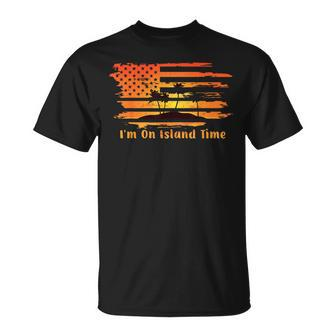 I'm On Island Time Vintage Tropical Beach Palm Tree Usa Flag T-Shirt - Monsterry CA