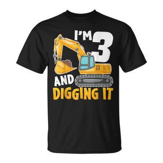 I'm Three 3 Year Old 3Rd Birthday Boy Excavator Construction T-Shirt | Mazezy