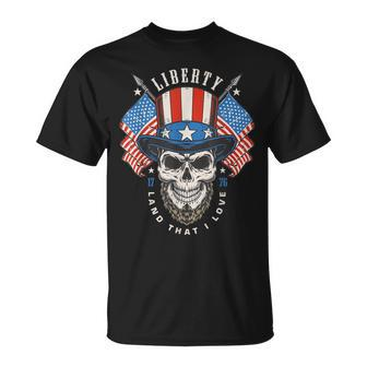 Independence Day 4Th July Usa Flag America Liberty Skull T-Shirt - Monsterry AU