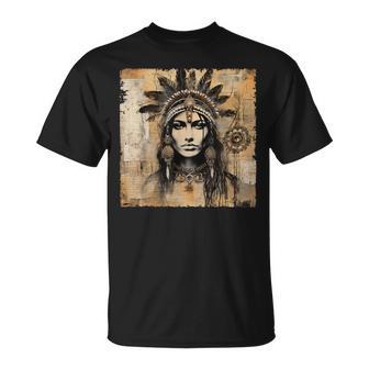 Indianerin Indian Häuptling Kopfschmuck Uhreinwohner T-Shirt - Seseable