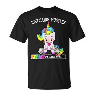 Installing Muscles Unicorn Unicorn Workout Gym Fitness T-Shirt - Monsterry UK