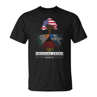 Irish German Scottish Roots American Grown With Flag T-Shirt - Monsterry