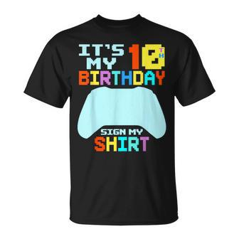 It's My 10Th Birthday Sign My 10 Years Old Boy Gamer T-Shirt - Seseable