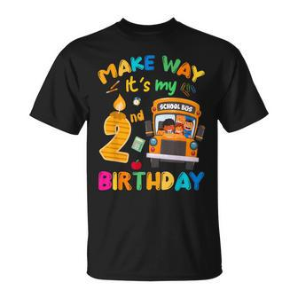 Make Way Its My 2Nd Birthday School Bus Theme Birthday Party T-Shirt - Seseable