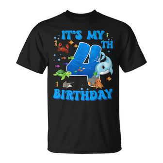 It's My 4Th Birthday Party Ocean 4 Years Old Sea Fish B-Day T-Shirt | Mazezy