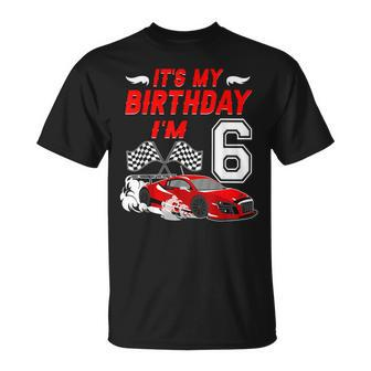 It's My 6Th Birthday Boy Race Car Racing 6 Years Old T-Shirt - Monsterry