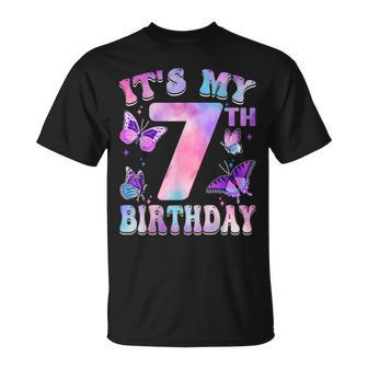 It's My 7Th Birthday Butterfly Theme 7 Year Old Party Girl T-Shirt - Seseable