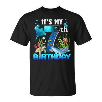 It's My 7Th Birthday Party Ocean 7 Years Old Sea Fish B-Day T-Shirt - Monsterry