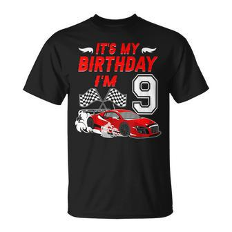 It's My 9Th Birthday Boy Race Car Racing 9 Years Old T-Shirt - Monsterry
