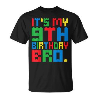 It's My 9Th Birthday Bro Block Building 9 Years Old Boys Kid T-Shirt - Seseable