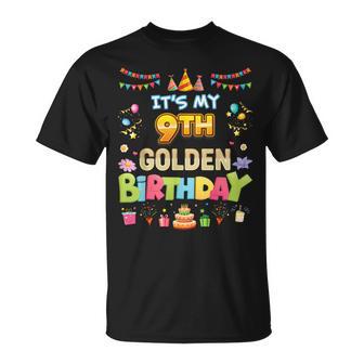 It's My 9Th Golden Birthday 9 Years Old Happy Party Kid T-Shirt - Monsterry DE