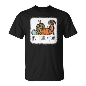 It's Fall Y'all Yellow Dachshund Dog Leopard Pumpkin Falling T-Shirt | Mazezy CA