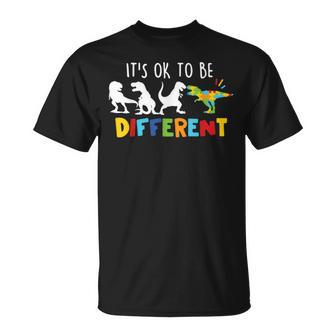 It's Ok To Be Different Autism Awareness Dinosaur T-Shirt - Seseable