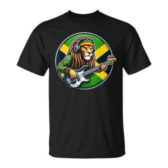 Jamaica Rastafarian Lion Playing Guitar Reggae Jamaican 2024 T-Shirt | Mazezy AU