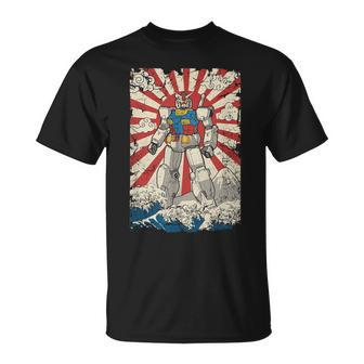 Japanese Mecha Anime Robot Kanagawa Great Wave Manga T-Shirt - Monsterry