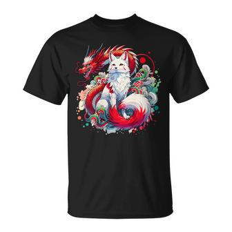 Japanese Nine-Tailed Fox Kitsune Dragon T-Shirt | Mazezy