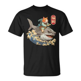 Japanese Samurai Cat Shark Ninja Cat Tattoo Kitten Warrior T-Shirt - Monsterry