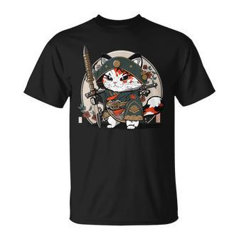 Japanese Samurai Ninja Cat Katana Japanese Style T-Shirt - Thegiftio UK