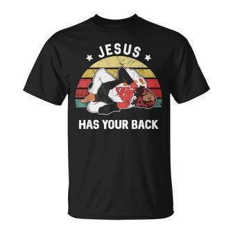 Jesus Has Your Back Jiu Jitsu Retro Christian T-Shirt - Seseable