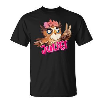 Juliet Schöner Mädchen Name Mit Niedlicher Eule T-Shirt - Seseable