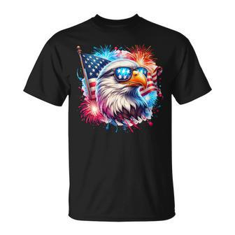 July 4Th Patriotic Bald Eagle Usa American Flag Fireworks T-Shirt - Monsterry DE