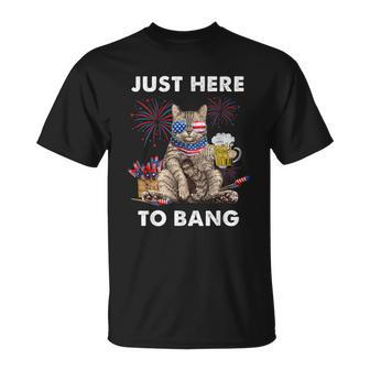 Just Here To Bang Usa Flag Beer 4Th Of July Cat Lover T-Shirt - Monsterry AU