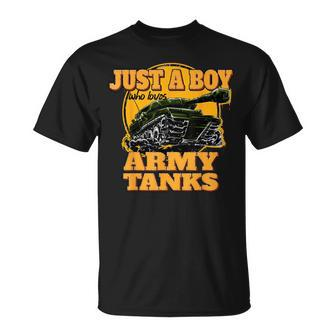 Just A Boy Who Loves Army Tanks Vintage Military Tank T-Shirt - Monsterry
