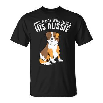 Just A Boy Who Loves His Aussie Dog Son Australian Shepherds T-Shirt - Monsterry