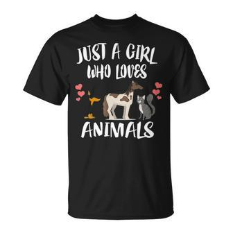 Just A Girl Who Loves Animals Dog Cat Horse T-Shirt | Mazezy