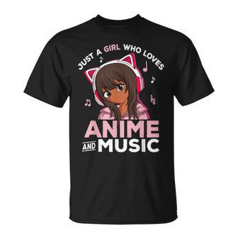 Just A Girl Who Loves Anime And Music Black Girl Anime Merch T-Shirt - Thegiftio UK