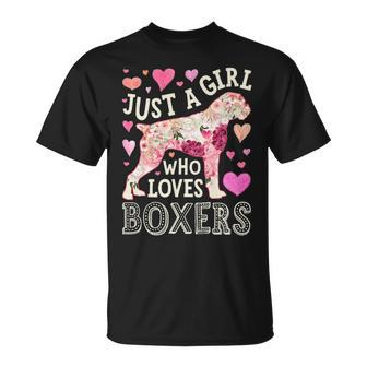 Just A Girl Who Loves Boxers Dog Silhouette Flower Floral T-Shirt | Mazezy