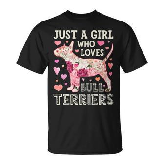 Just A Girl Who Loves Bull Terriers Dog Silhouette Flower T-Shirt | Mazezy