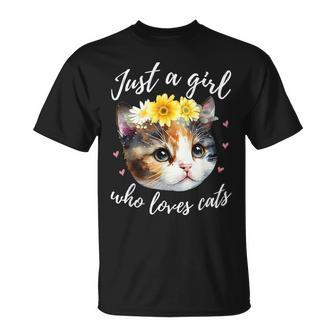 Just A Girl Who Loves Cats Cute Calico Cat Lover T-Shirt - Monsterry CA