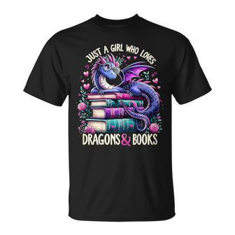 Just A Girl Who Loves Dragons And Books Dragon Reading T-Shirt - Seseable