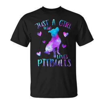 Just A Girl Who Loves Pitbulls Galaxy Space Pitbull Dog Mom T-Shirt | Mazezy CA