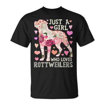 Just A Girl Who Loves Rottweilers Dog Silhouette Flower T-Shirt | Mazezy