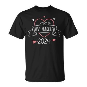 Just Married 2024 With Heart For Wedding And Honeymoon T-Shirt - Monsterry