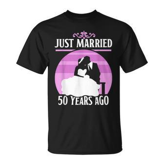 Just Married 50 Years Ago Marriage Wedding Anniversary Cute T-Shirt - Thegiftio UK