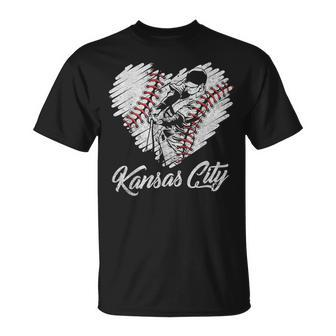 Kansas City Baseball Heart Distressed Vintage Baseball Fans T-Shirt - Monsterry DE